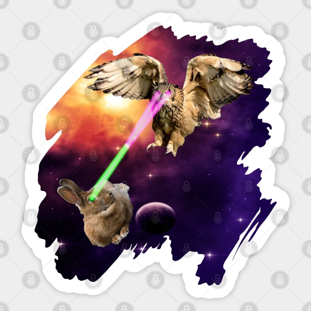Rabbit vs. Owl Laser Battle in Outer Space Gift Sticker by ro83land